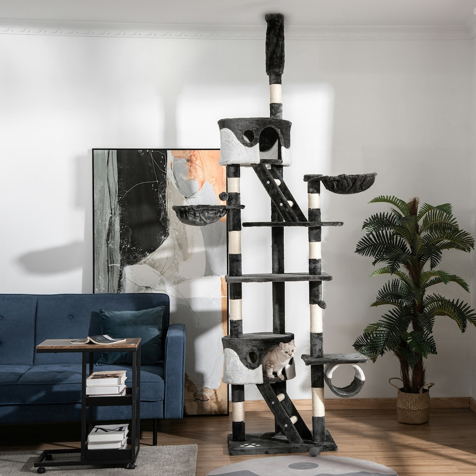 image 1 of PawHut Kitten Tower Adjustable 240-260cm, Scratch Posts, Houses, White