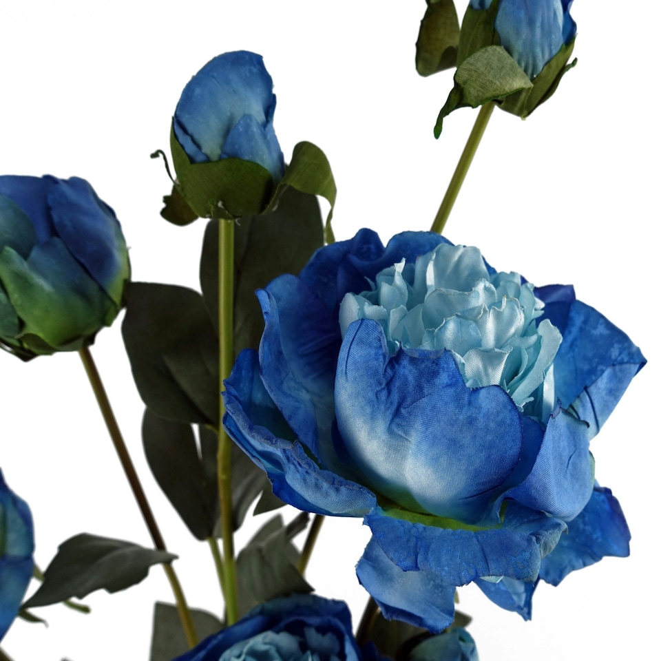 image 1 of 55cm Blue Peony Artificial Flowers Spray - 4 Flowers 3 Buds