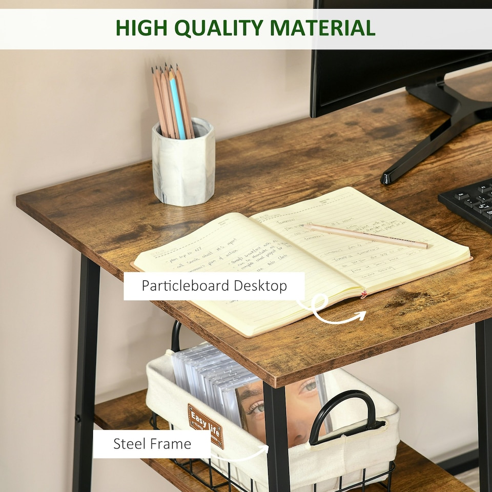 image 1 of HOMCOM Writing Desk Working Station Home Office Table with 2 Shelves Steel Frame