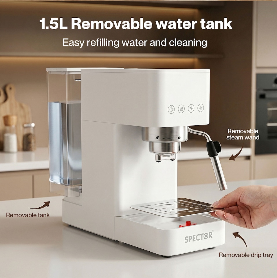 image 1 of Spector 20 Bar Metal Espresso Coffee Machine with Milk Frother for Cafe