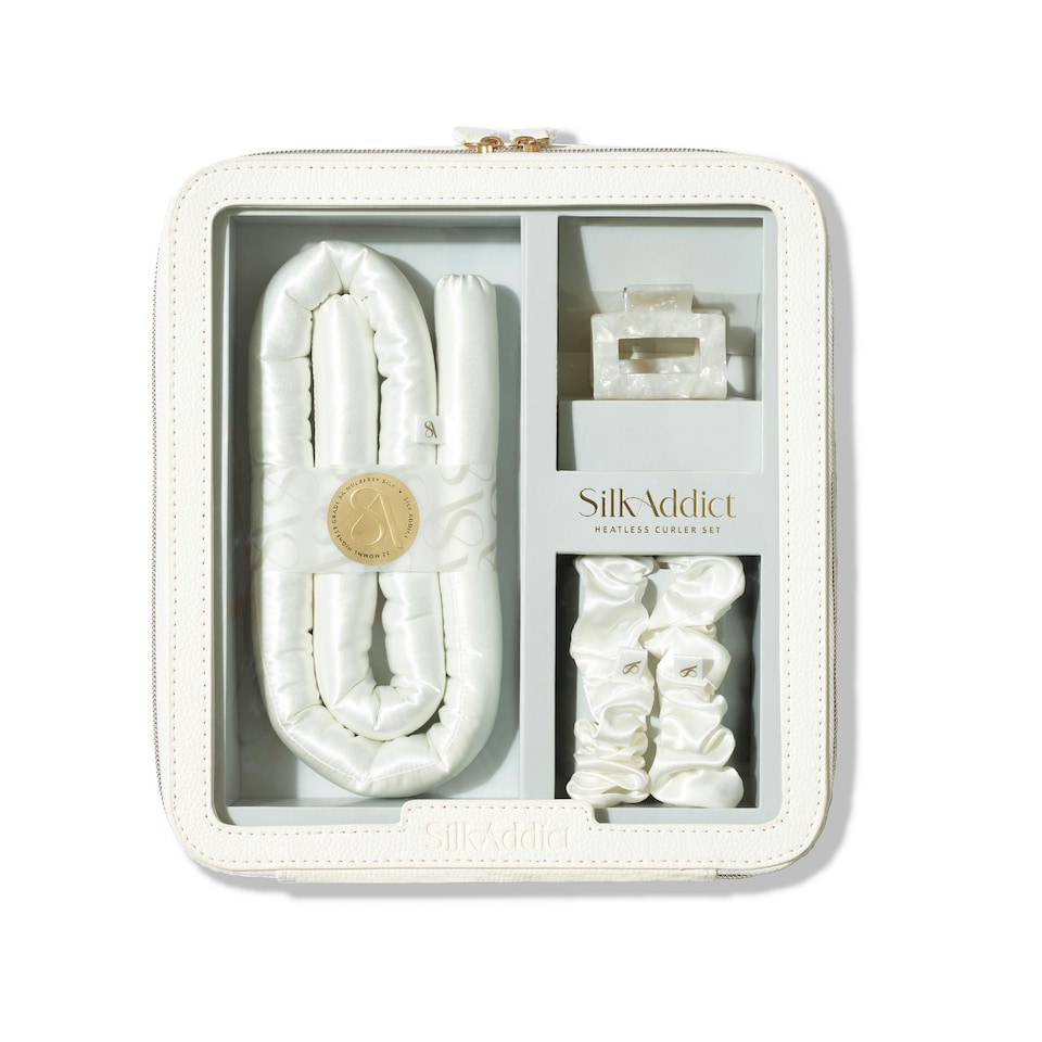 image 1 of Silk Addict 100% Mulberry Silk Heatless Curlers Set - Ivory