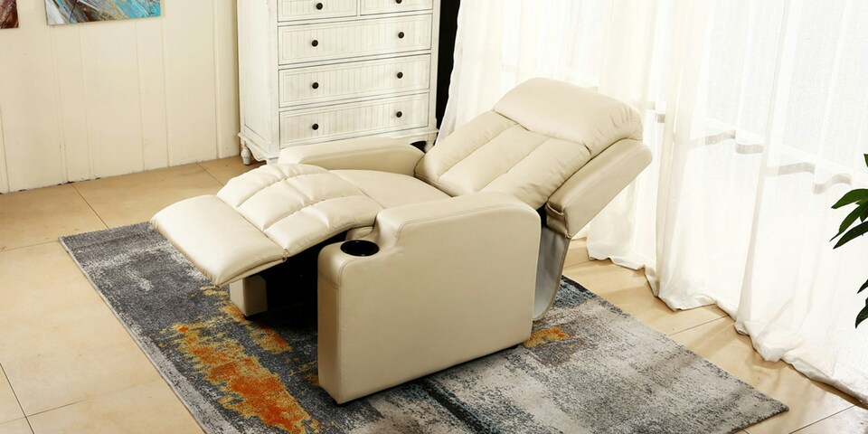 image 1 of Studio Bonded Leather Recliner w Drink Holders Sofa Chair (Cream)