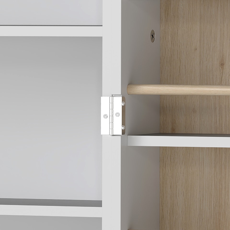 image 1 of HOMCOM Kitchen Cabinet with Double Doors, 5 Tiers, 12 Spice Racks, White | White | White with natural wood and gold-tone accents | 58W x 29D x 119.5H cm