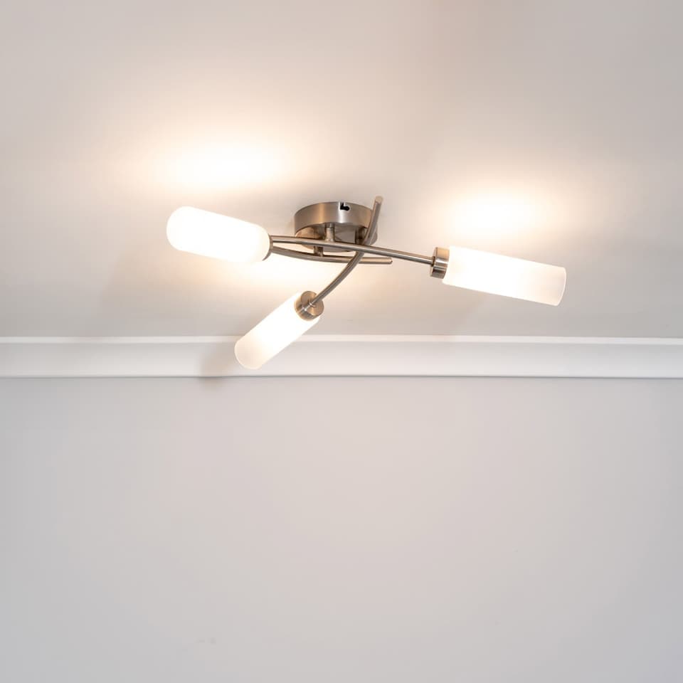 image 1 of ValueLights Maya Brushed Chrome 3 Way Curved Cross Ceiling Light | Chrome