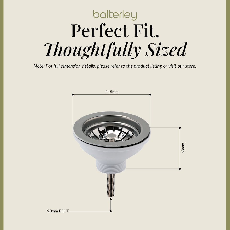 image 1 of Balterley Fireclay Kitchen Sink Basket Strainer Waste with Overflow | Silver | Brushed Nickel | 1