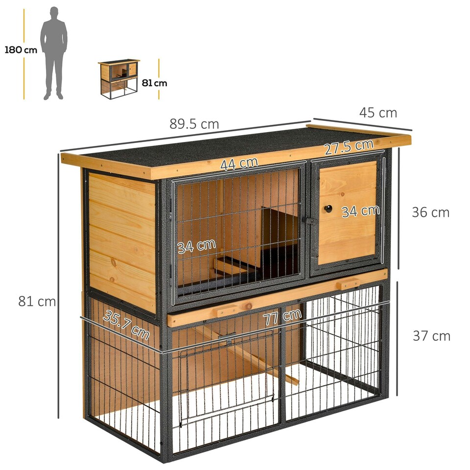 image 1 of PawHut Guinea Pig Hutch, Elevated Pet House w/ Tray & Ramp, Yellow