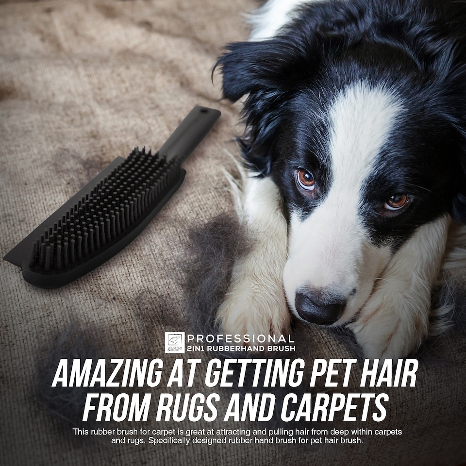 image 1 of Rubber 2 in 1 Hand Brush for Pet Hair Removal and General Cleaning  Scratch Free Rubber Bristles