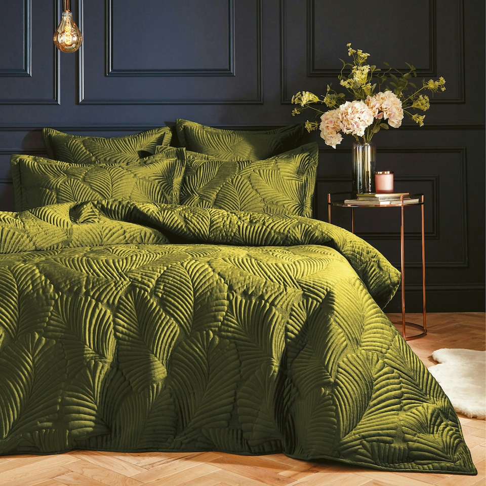 image 1 of Paoletti Palmeria Quilted Velvet Double Duvet Cover Set