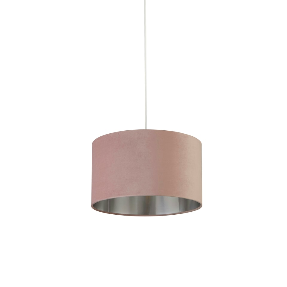 image 1 of PINK VELVET DRUM SHADE & SILVER INNER (D35cm)
