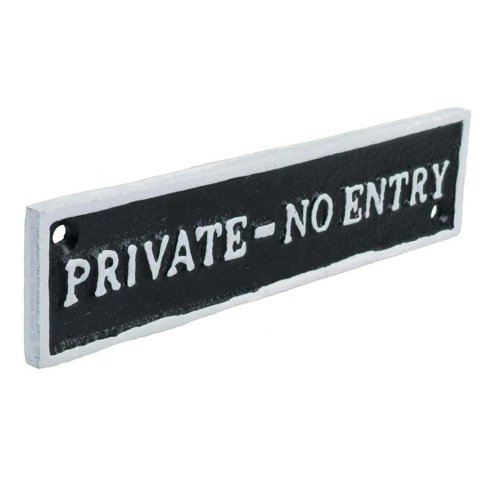 image 1 of Private No Entry Black Cast Iron Sign Plaque Door Wall House Gate Shop Cafe