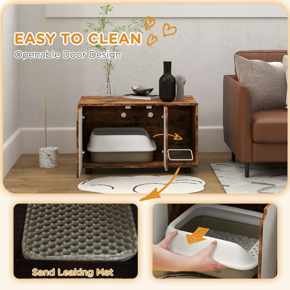 image 1 of PawHut Hidden Cat Litter Box Furniture w/ Sand Drain Pad - Rustic Brown