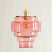 ValueLights Lane Pink Glass 5 Tier Layered Easy Fit Ceiling Pendant Lamp Shade with LED Bulb Pink