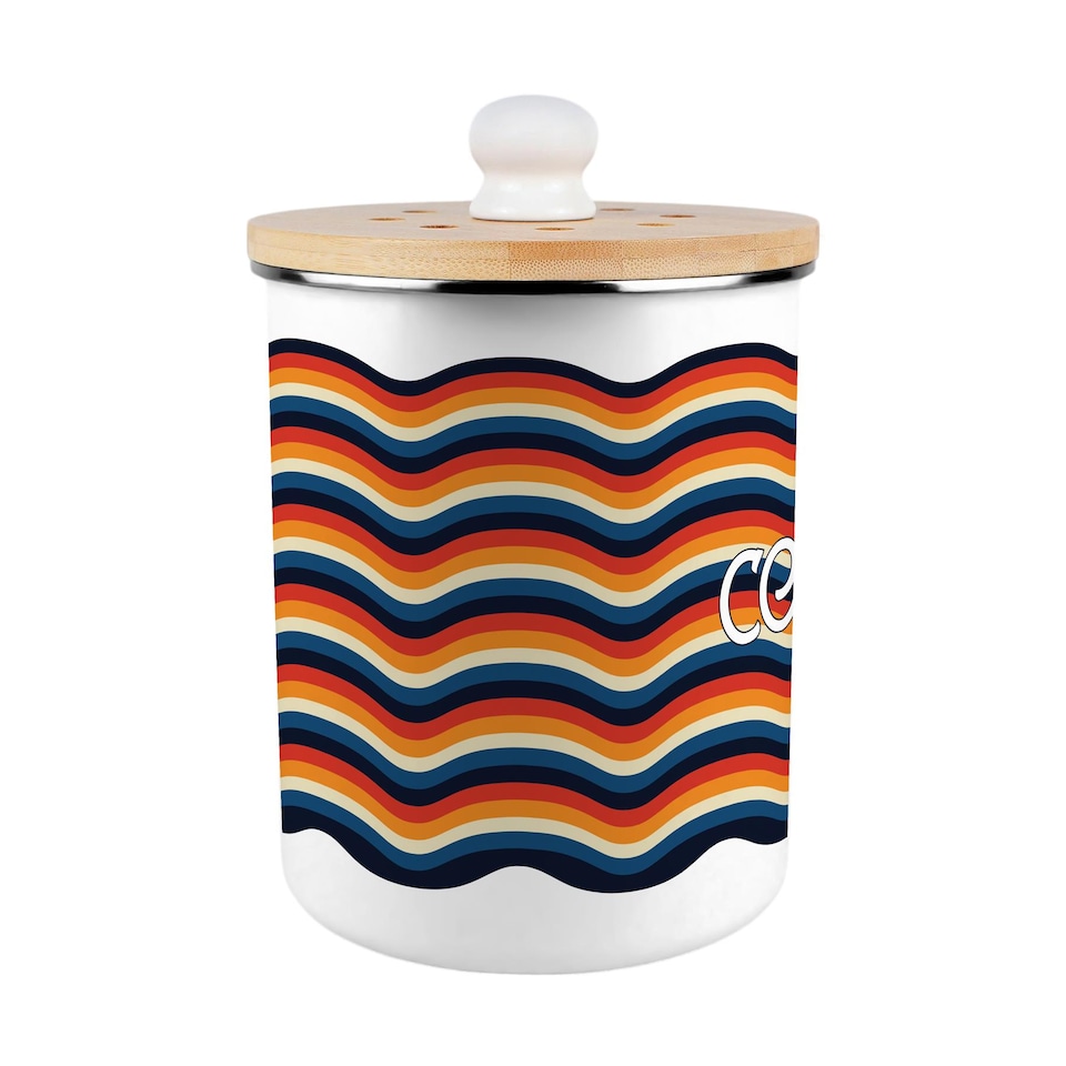 image 1 of Retro Waves Compost Caddy - Metal 2L Decorative Kitchen Food Waste Bin