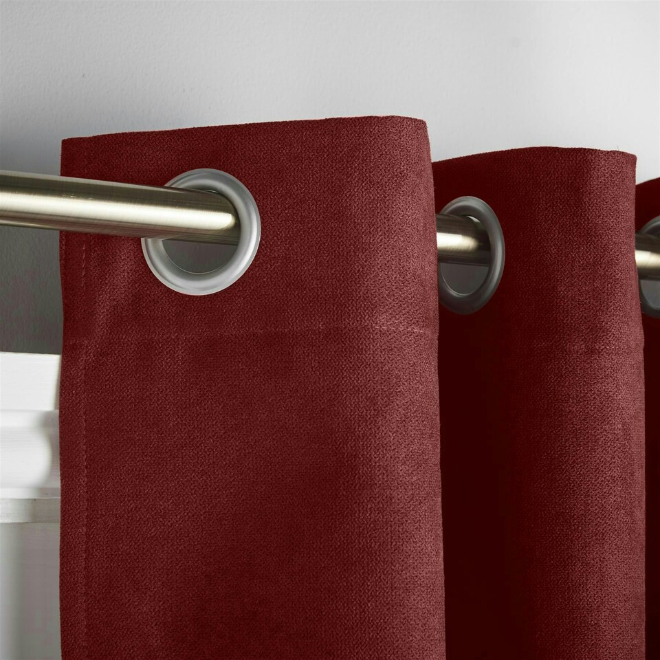 image 1 of Velvet Chenille Thermal Fleece Lined Single Ring Top Door Curtain - 137cm x 213cm - Red