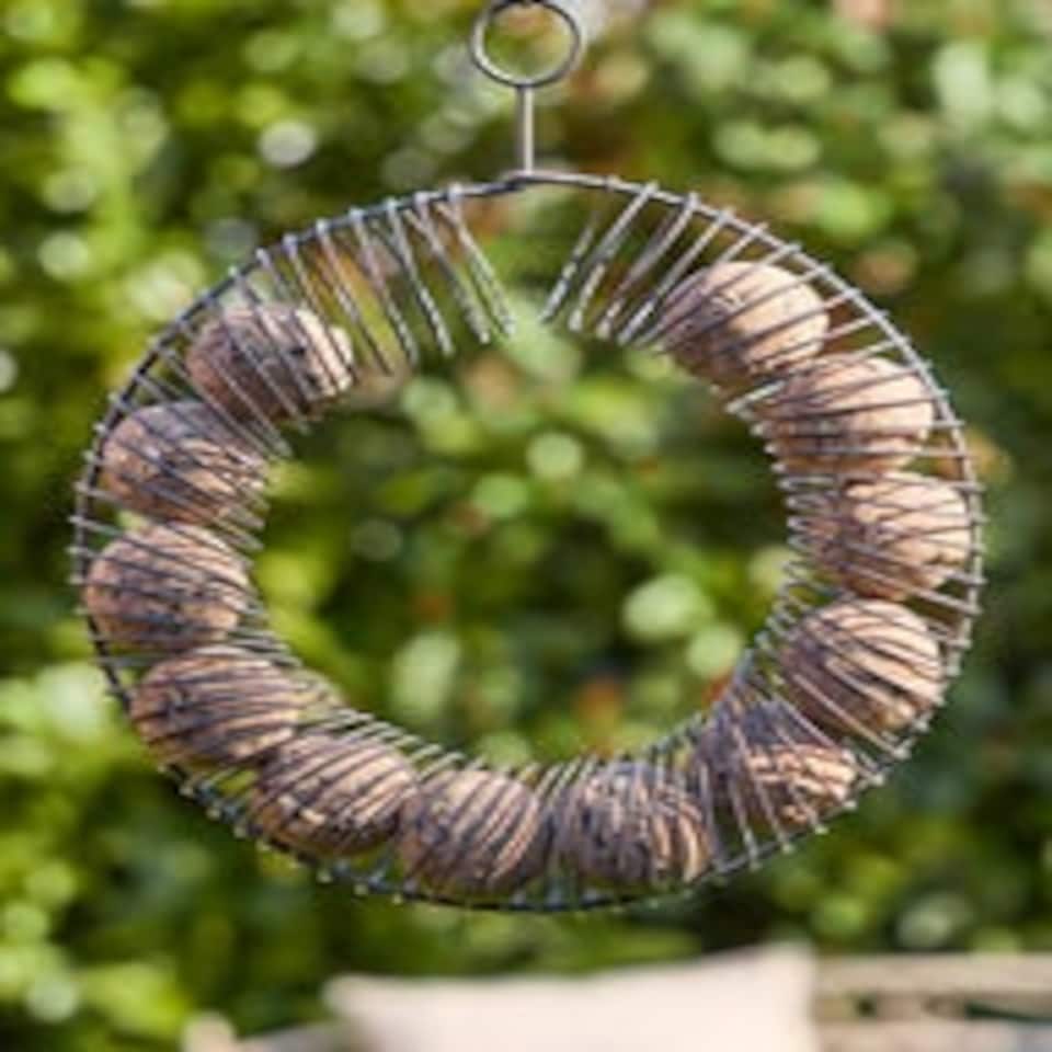 image 1 of Grey Round Hanging Bird Feeder