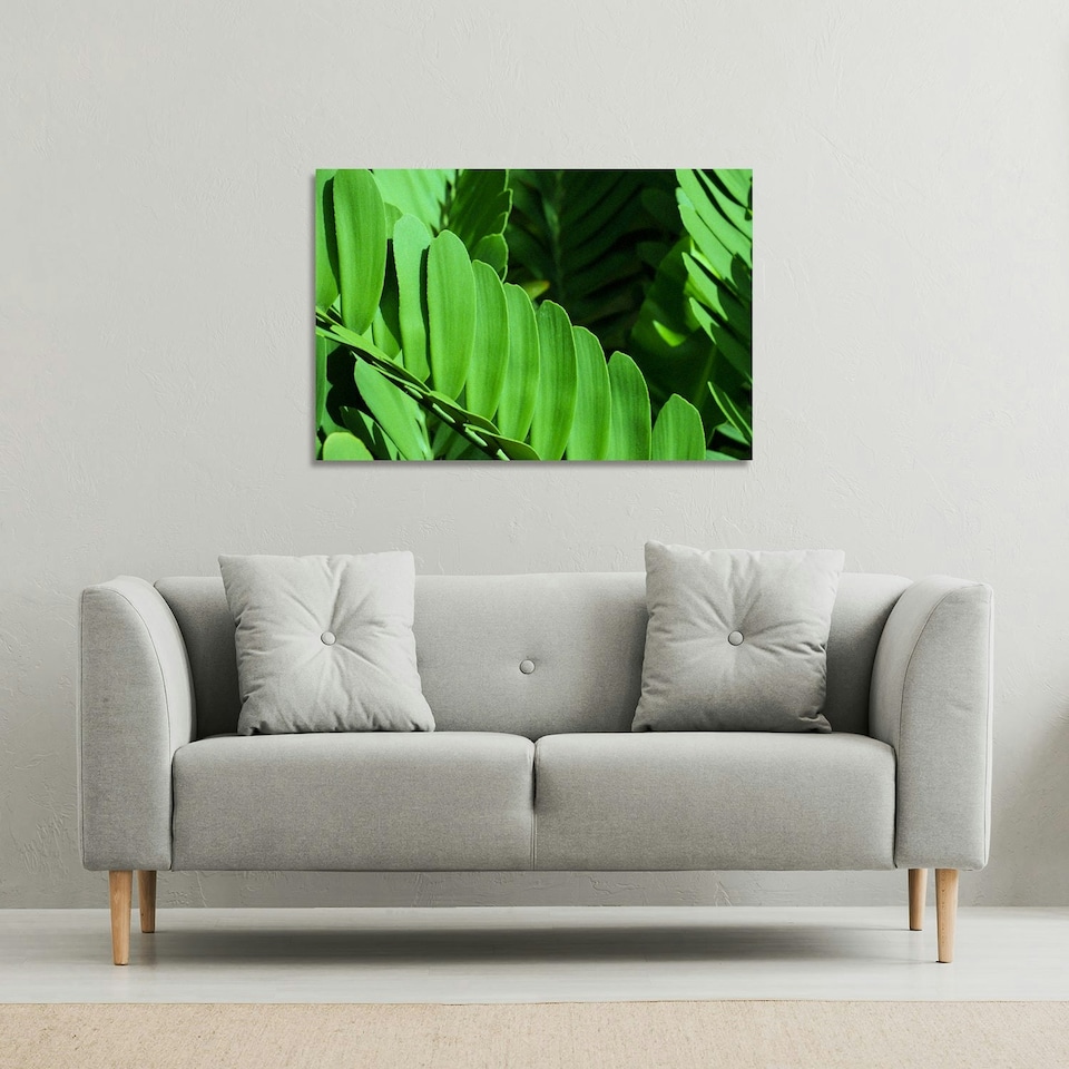 image 1 of Natural dark green leaves, long slender green leaves (Canvas Print)
