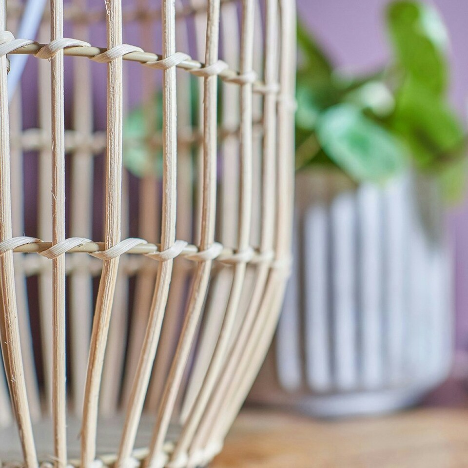 image 1 of ValueLights Contemporary Natural Rattan Cylinder Table Lamp With Beige Gold Cylinder Shade