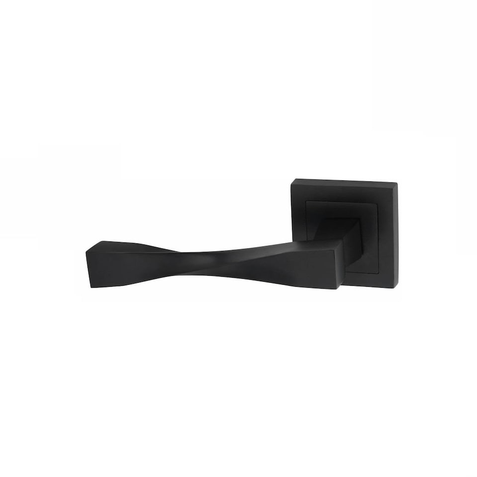 image 1 of Golden Grace Straight Astrid Design Door Handles Set in Matt Black Finish with 2.5" 3 Lever Lock and Keyhole Escutcheon | Black | 1 Set