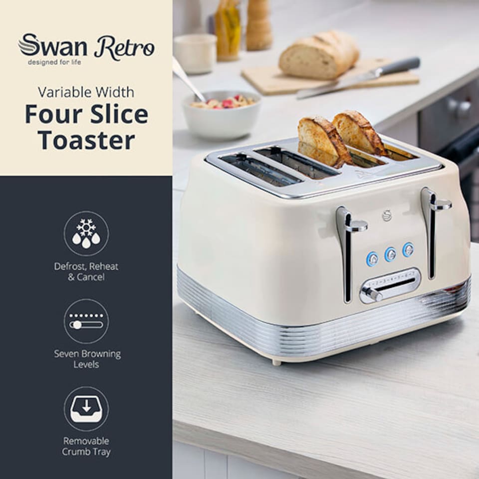 image 1 of Swan Retro Revive Cream 4 Slice Toaster