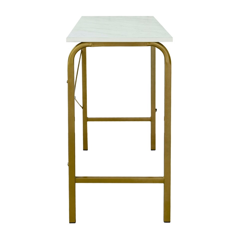image 1 of Teamson Home 40in Home Office Computer Desk with Metal Base, Faux Marble Brass
