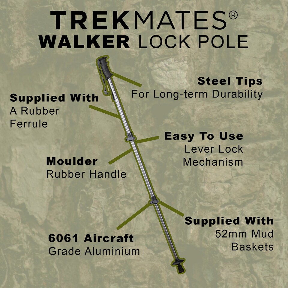 image 1 of Walker Lock Pole Single Adjustable LeverLock Hiking Walking Outdoor Stick | Black | Black | One Size | 1