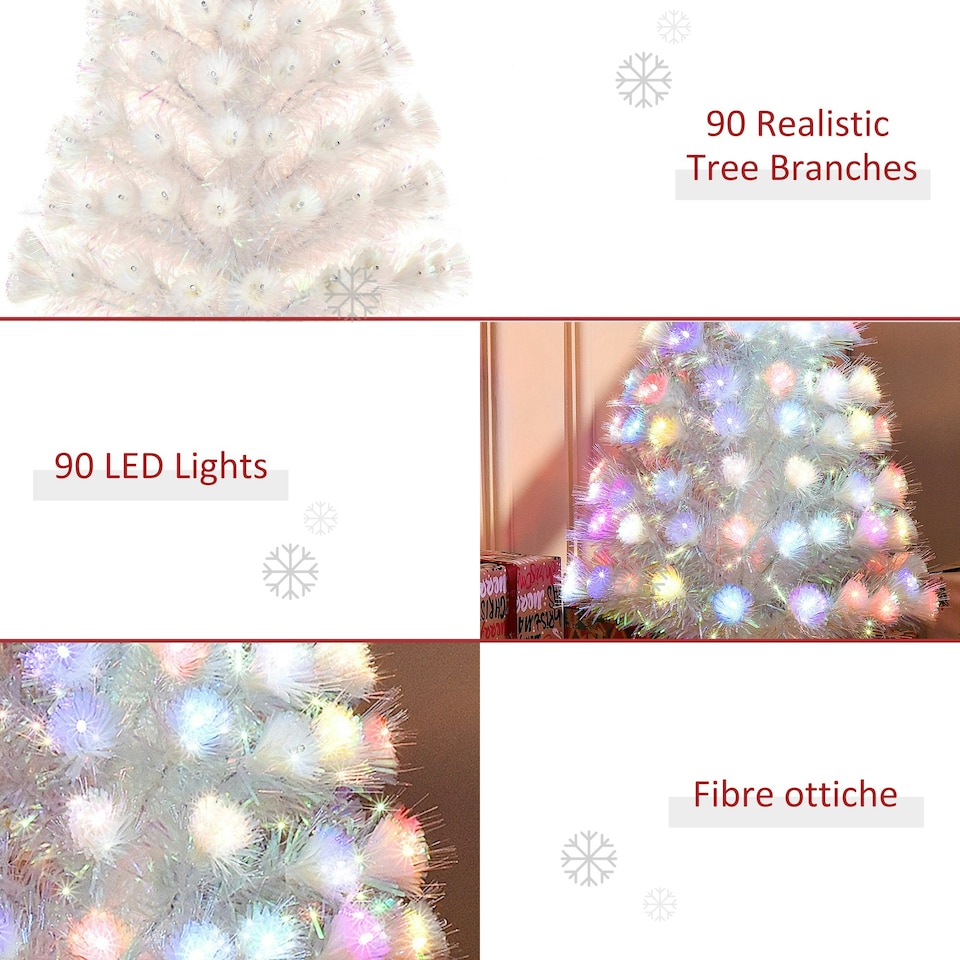 image 1 of HOMCOM 3FT Pre-Lit Artificial Christmas Tree w/ Fibre Optic Xmas -White