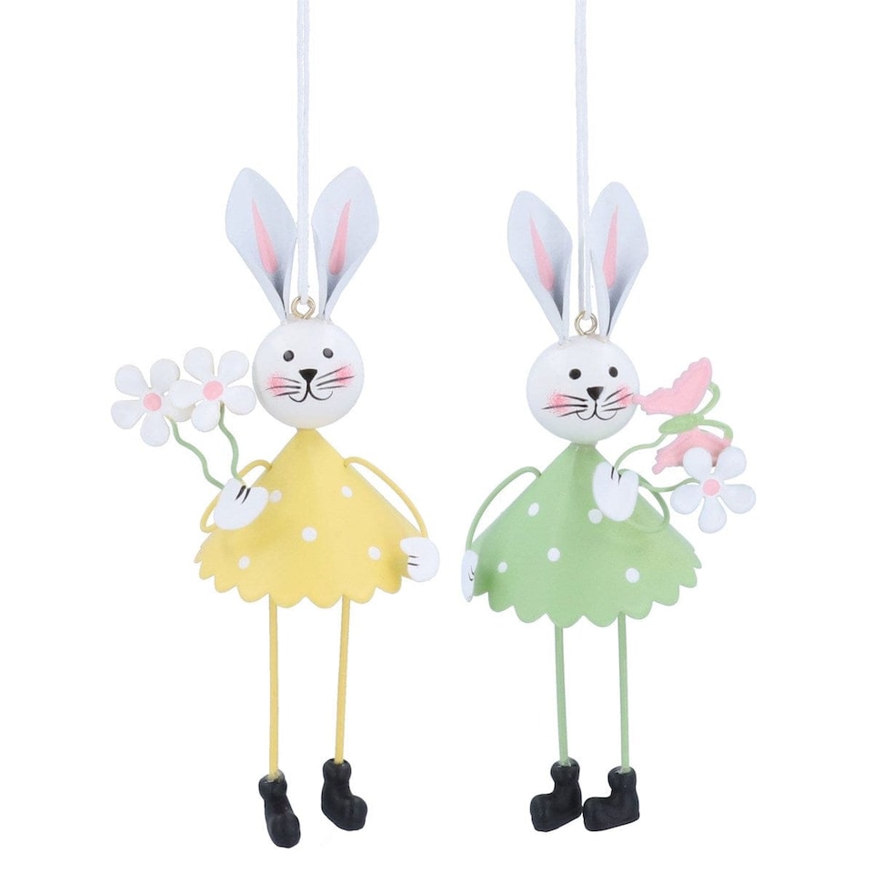 Gisela Graham Easter Set of 2 Tin Rabbit Decorations.