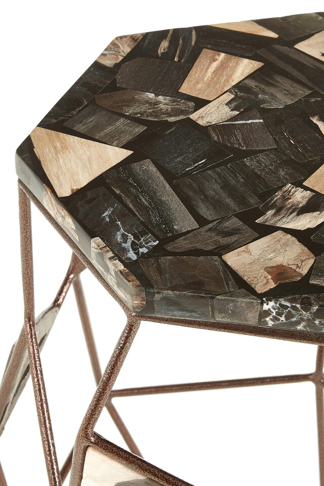 image 1 of Contemporary Design Side Table With Asymmetric Frame, Wooden Top Small Bedside Table, Rustic Side Table | Cream