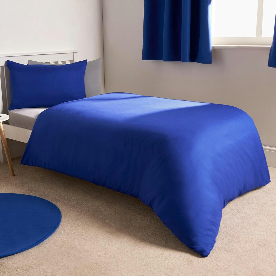 image 1 of OHS Soft Microfibre Plain Duvet Cover and Pillowcase Set, Double - Bright Blue
