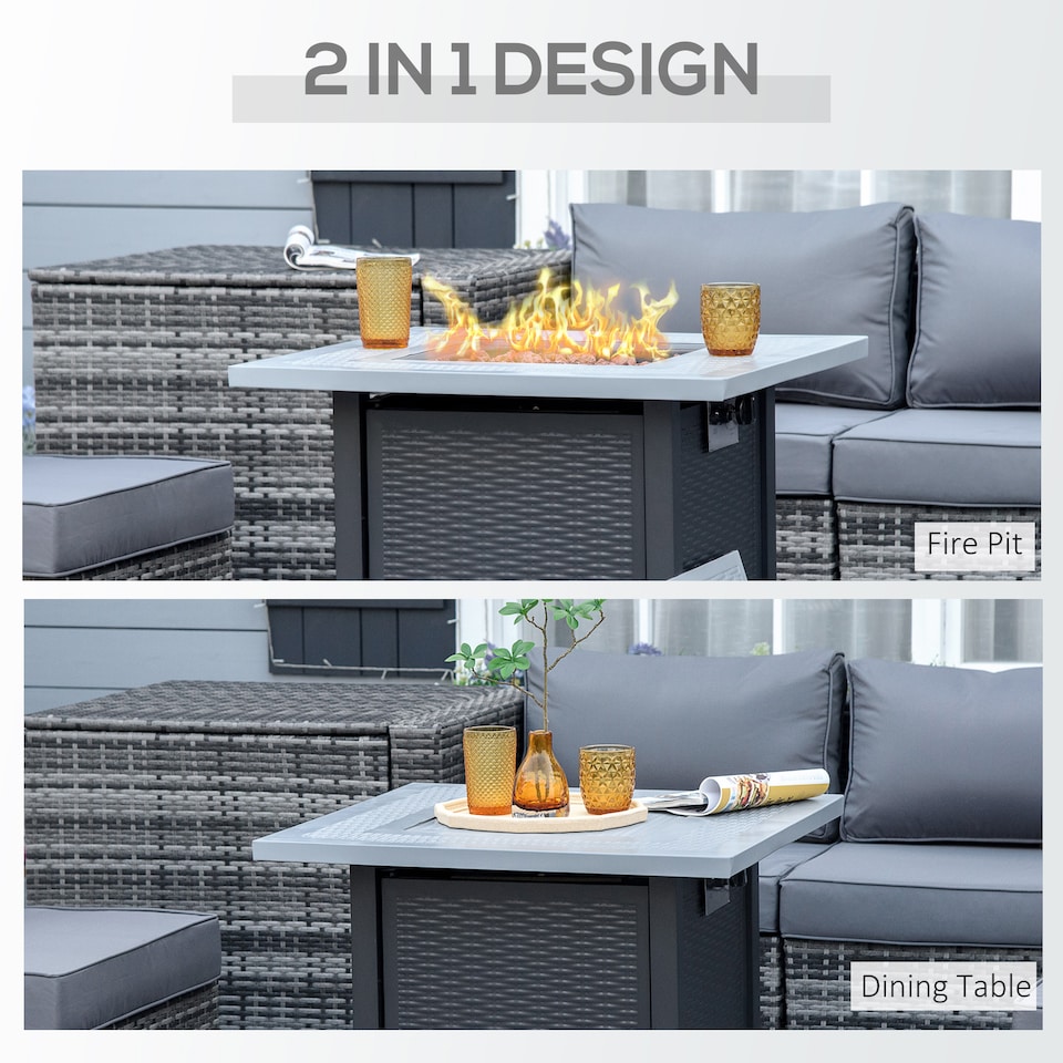 image 1 of Outsunny Square Propane Gas Fire Pit Table, 40000 BTU Rattan Smokeless Firepit Patio Heater with Lava Rocks and Lid, 71cm x 71cm x 62cm, Black