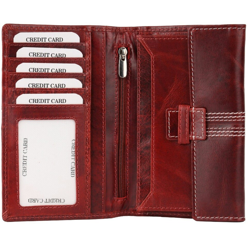 image 1 of CRICKET-GIFTS - Buffalo Leather Travel Wallet | 5 Card Slots & ID Pouch | Mobile Phone Zip Area | Multicoloured, OneSize Red