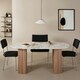 image 2 of Bundi Natural Marble & Wood Pedestal 6-8 Seater Dining Table Brown