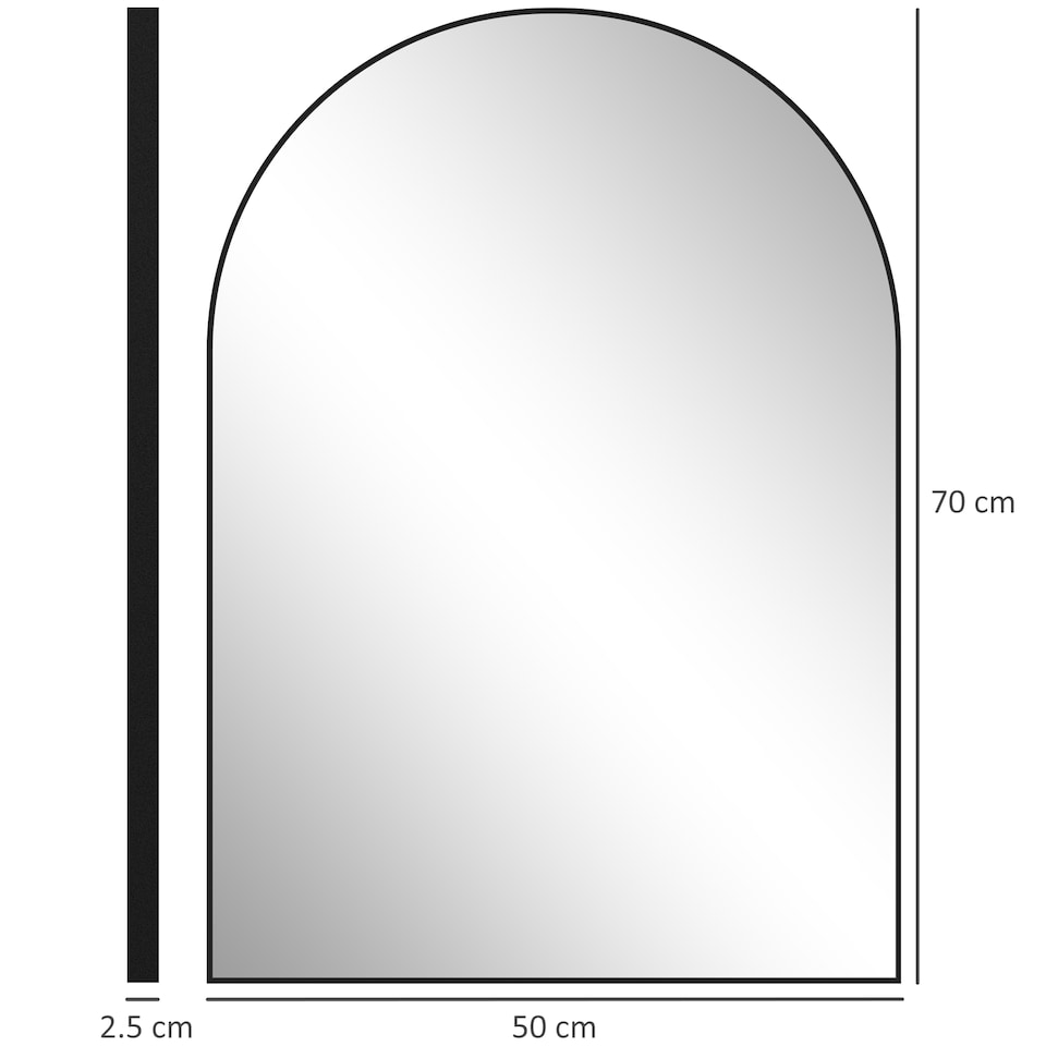 image 1 of HOMCOM Arch Bathroom Mirror, Wall Mirror with Steel Frame, 50 x 70cm, Black