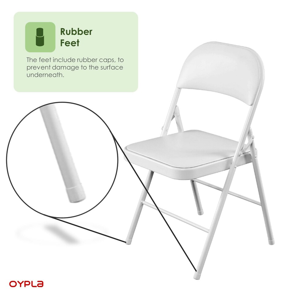 image 1 of Oypla Heavy Duty White Padded Folding Metal Desk Office Chair Seat