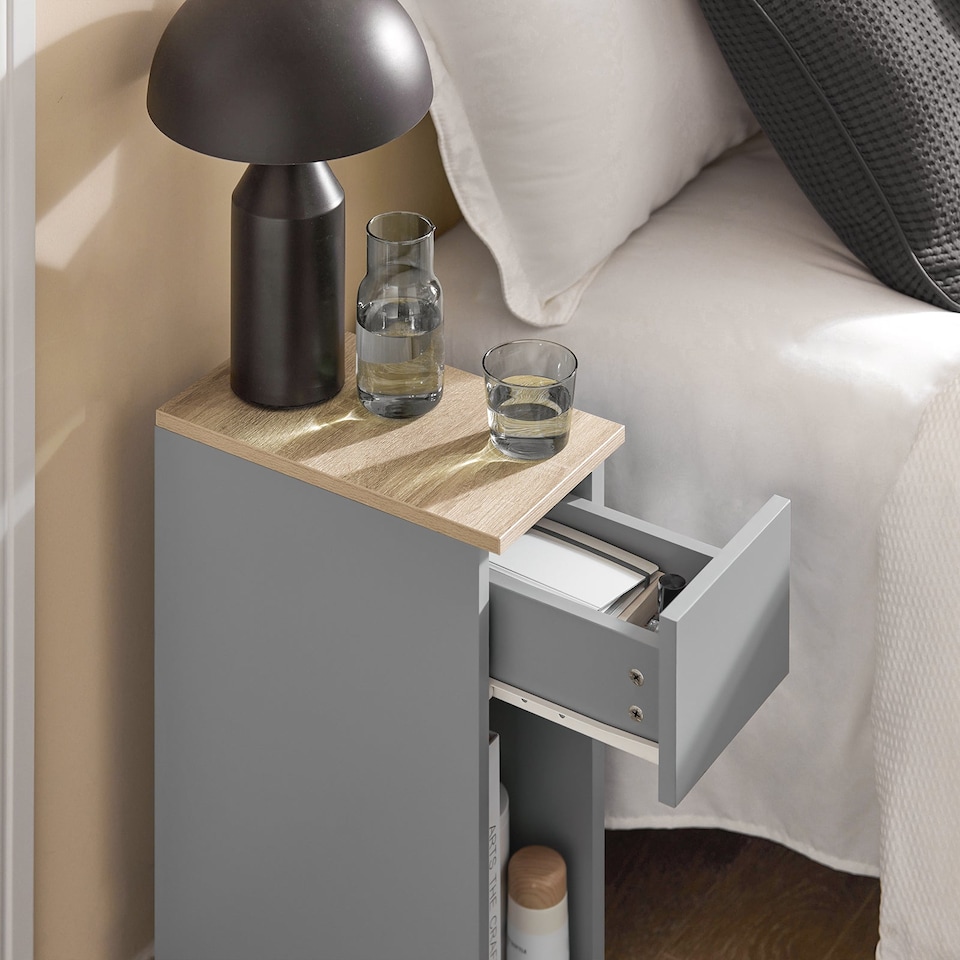 image 1 of SoBuy FBT111-HGx2,Set of 2 Slim Bedside Table Nightstand with Drawer and Shelf