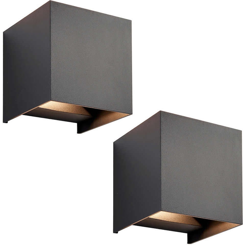 image 1 of 2 PACK Twin Outdoor IP44 Cube Wall Light - 2 x 5.5W CCT LED - Matt Black