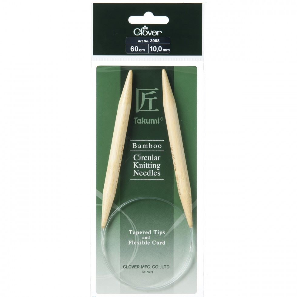 Clover Knitting Pins: Circular: Fixed: Takumi Bamboo: 60cm x 10.00mm in Natural