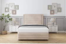 Sloomy Ashford Sand Naples Divan Bed With Mattress 2 Drawers Left Side With 54" Floor Standing Headboard & 12" Matching Footboard 6' Super King | Cream | Sand | Super King | 1