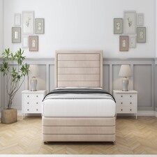 Sloomy Ashford Sand Naples Divan Bed With Mattress 2 Drawers Left Side With 54" Floor Standing Headboard & 12" Matching Footboard 6' Super King | Cream | Sand | Super King | 1