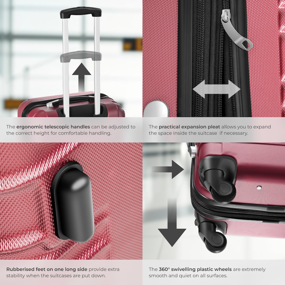 image 1 of Suitcase Set of 4 ABS Hard Shell Luggage Travel Trolley 4 Wheel Lightweight Telescopic Handle | Red | burgundy | 1