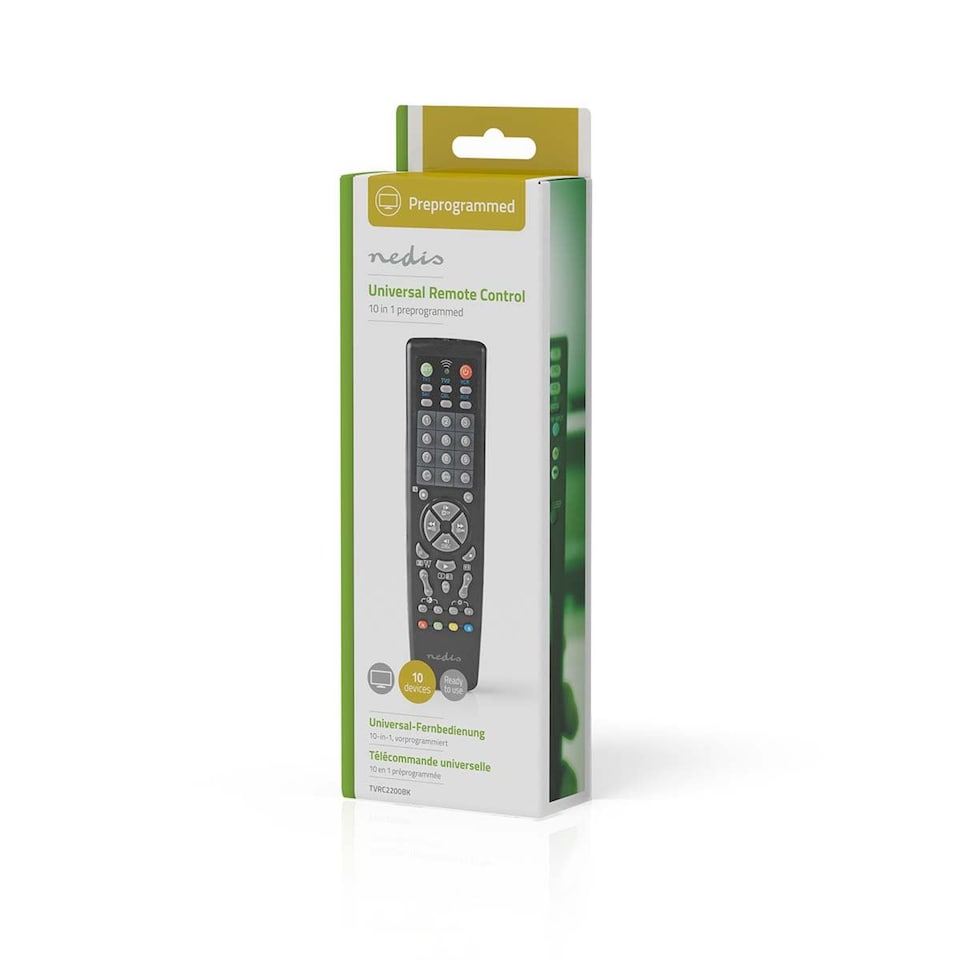 image 1 of Nedis Universal Remote Control 10 Devices, Preprogrammed, Compatible with Over 250 Brands - Can Control TV, CTV, VCR, DBS, Sat, CBL, Hifi, CD, LD, VCD, DVD