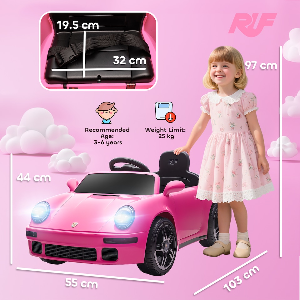 image 1 of AIYAPLAY Licensed RUF CTR 2017-Yellowbird Electric Car for Kids, Ride On Car 12V Battery Powered Kids Electric Vehicle with Remote Control, Soft Start, MP3 Player, LED Lights, Horn | Pink