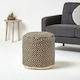image 2 of Homescapes Black and Cream Aztec Style Jute Footstool Beanbag Round - 45 x 40 cm | Black | 45 x 40 cm