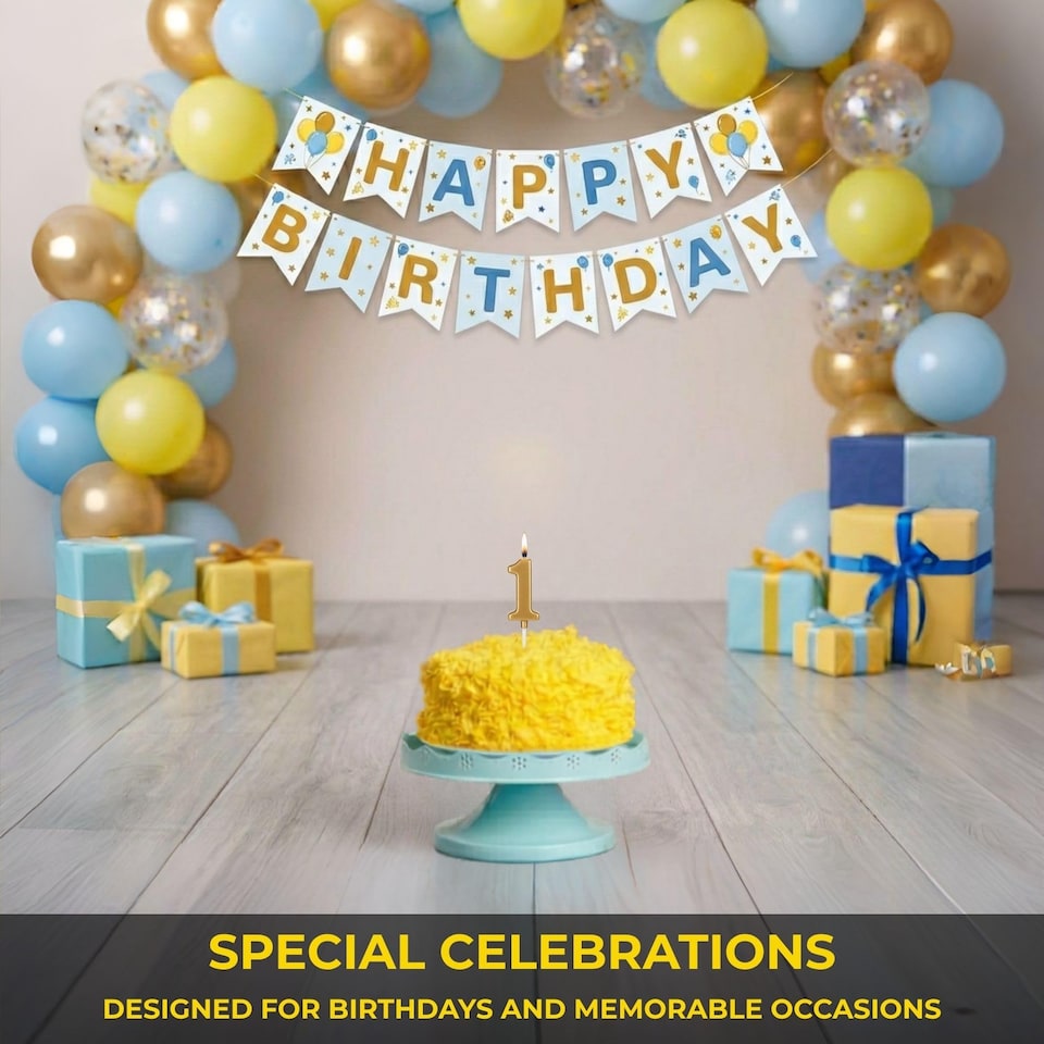 image 1 of Gold 1 Number Candle Birthday Anniversary Party Cake Decorations Topper | Gold