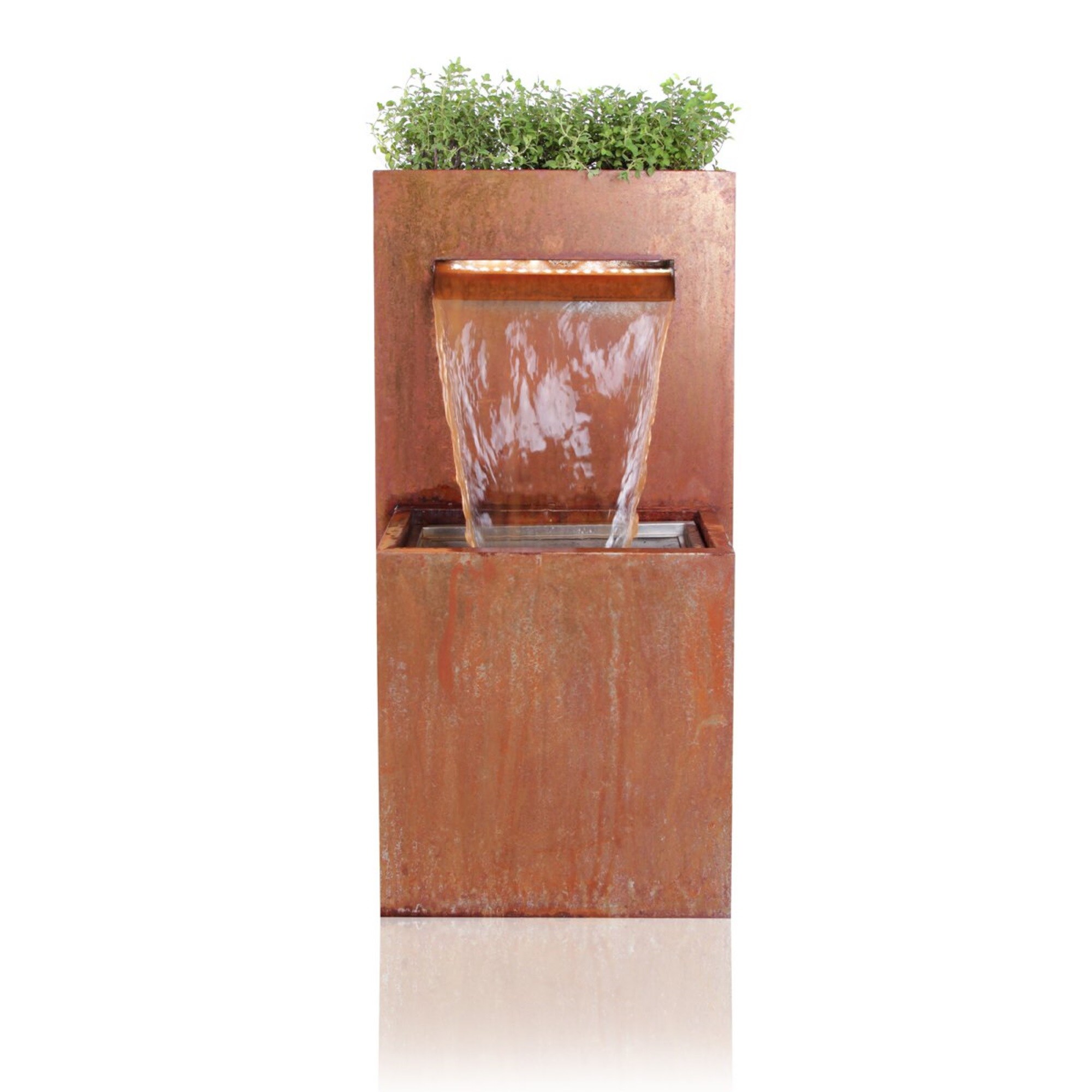 Corten Steel Waterfall Cascade Outdoor Water Feature With Lights