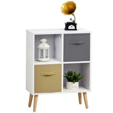 HOMCOM Freestanding 4 Cube Storage Cabinet Unit Bookcase w/ 2 Drawer