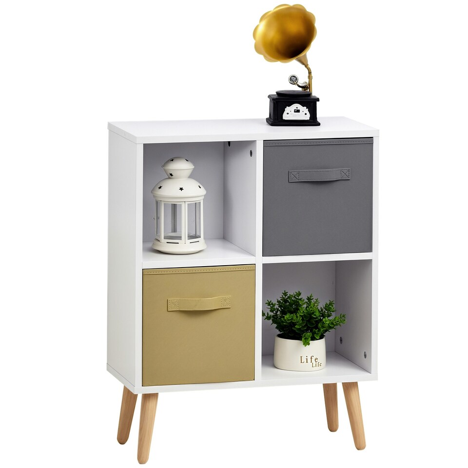 image 1 of HOMCOM Freestanding 4 Cube Storage Cabinet Unit Bookcase w/ 2 Drawer