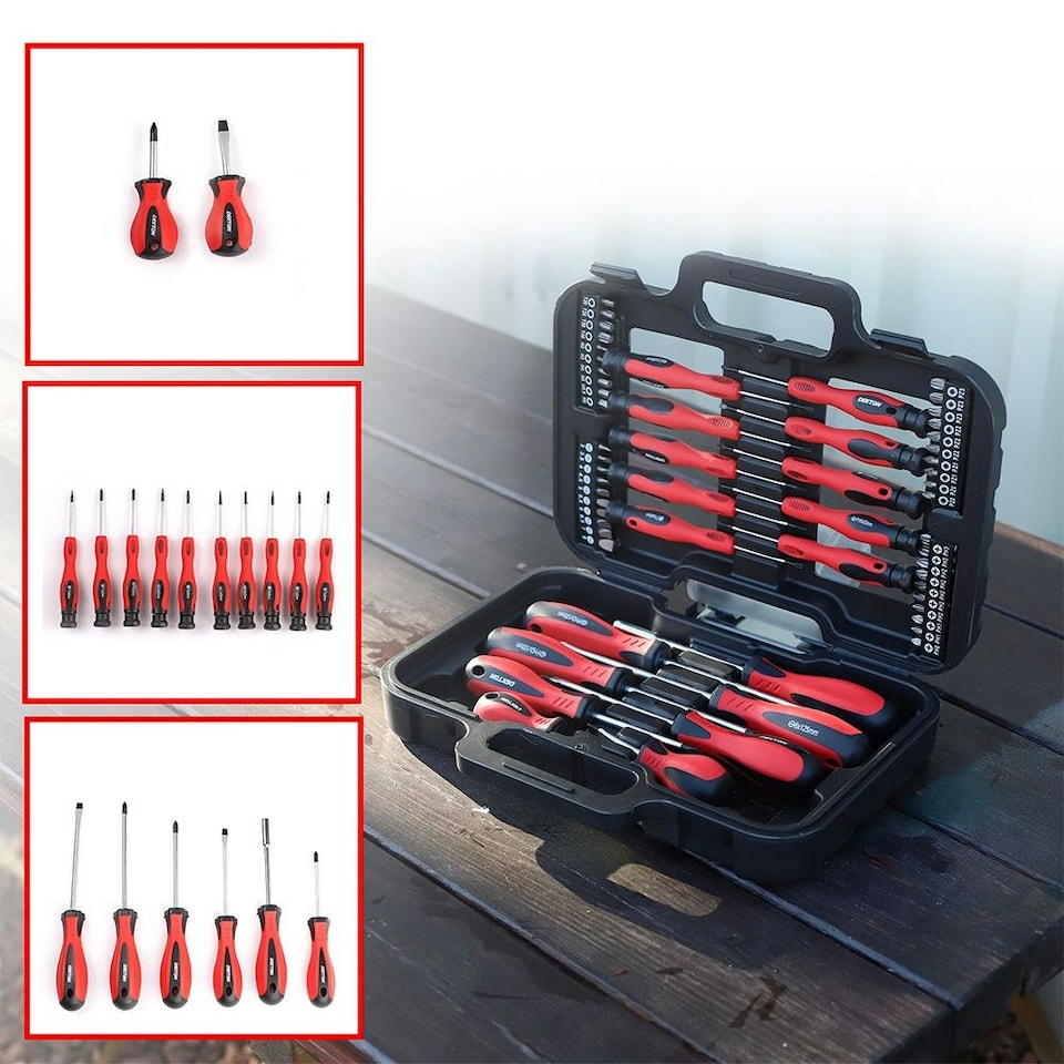 image 1 of Dekton 58pc Magnetic Torx Pozi Hex Slotted Phillips Screwdriver Bit Set Storage