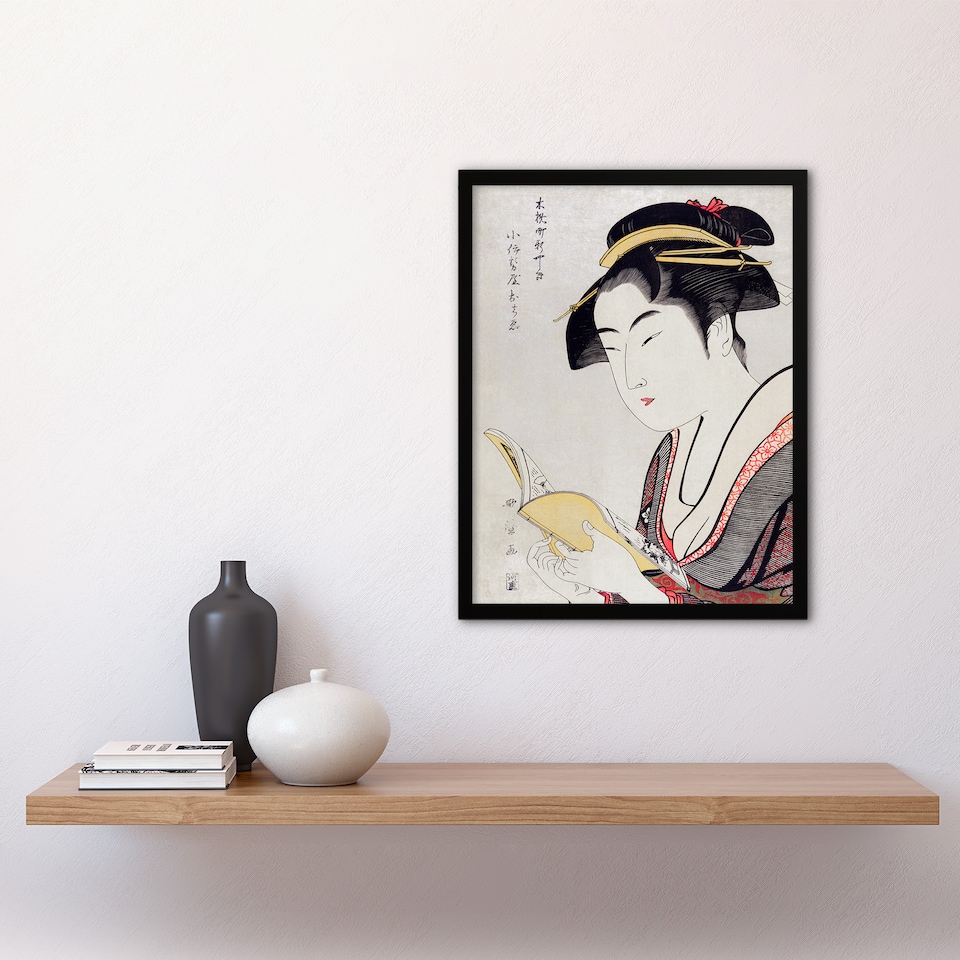 image 1 of Utamaro Kitagawa Framed Wall Art Print Woman Portrait With Book Home Décor