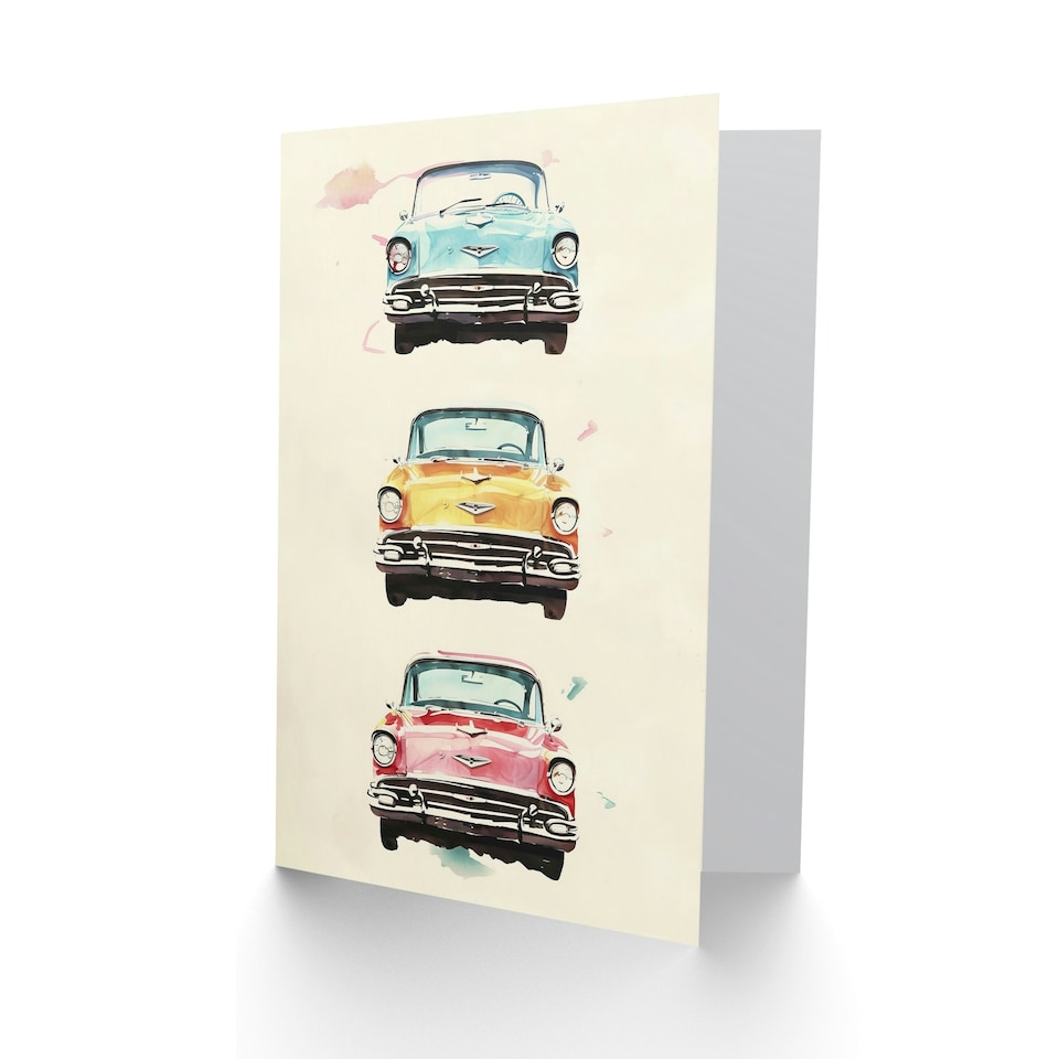 image 1 of Three Classic Vintage Cars Watercolour Him Birthday Card